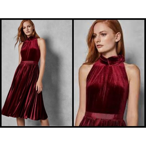 💕TED BAKER💕 Cornela Pleated Velvet Midi Dress ~ Oxblood TB4 US 10 NWT - Picture 4 of 17